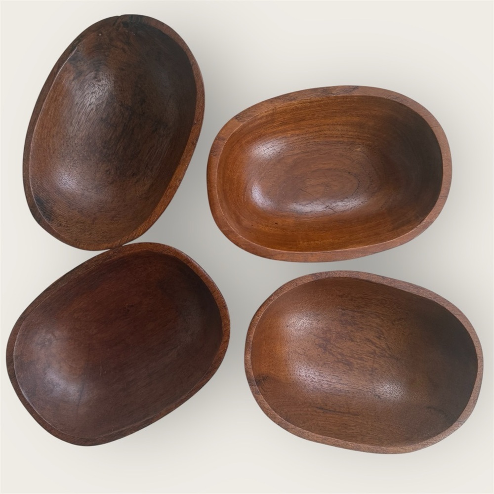 Vintage Brown Wood Serving salad Bowls set of four
